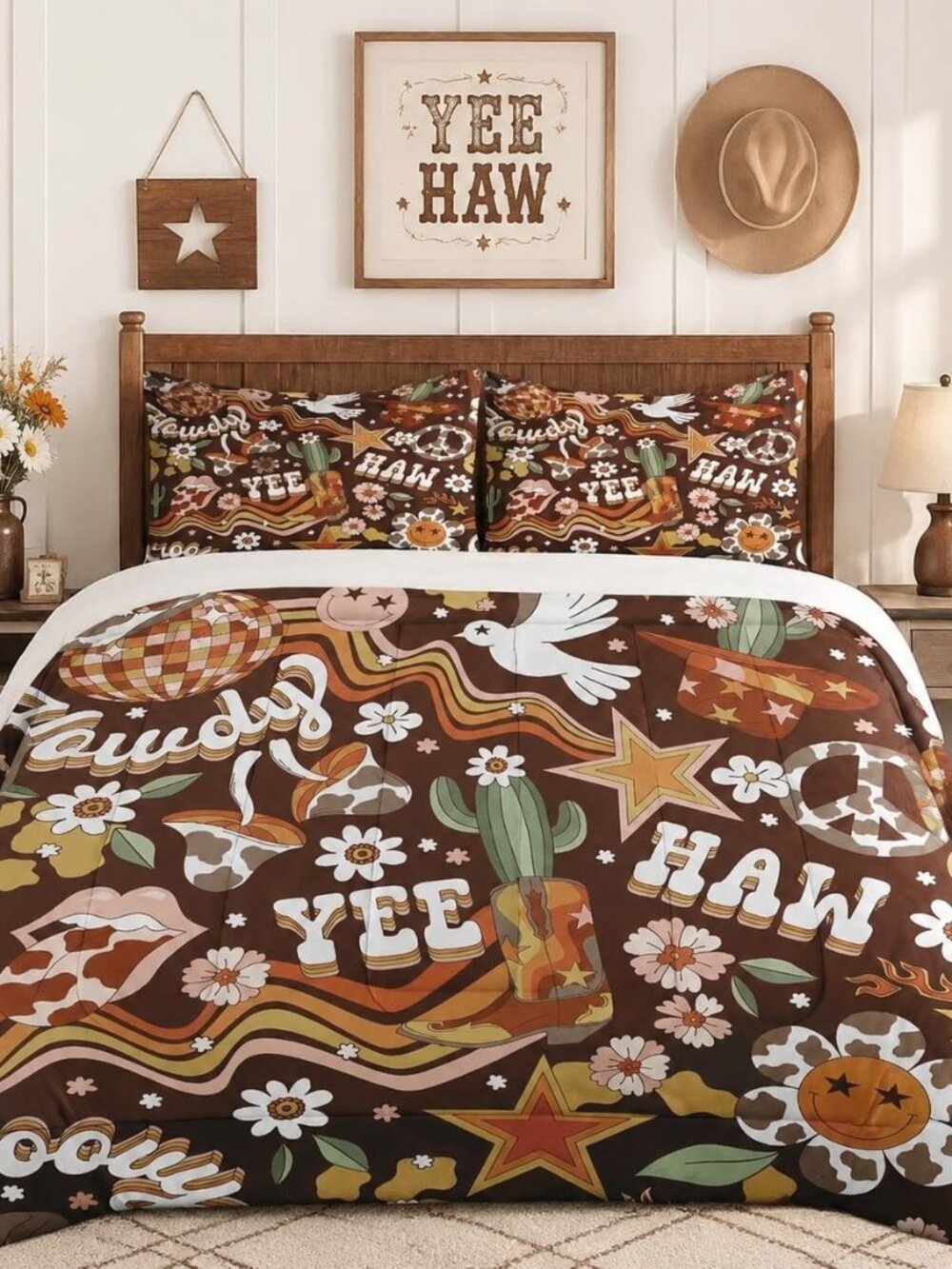 Full Comforter Set, 3 Pieces 70S Retro Bedding, All Season